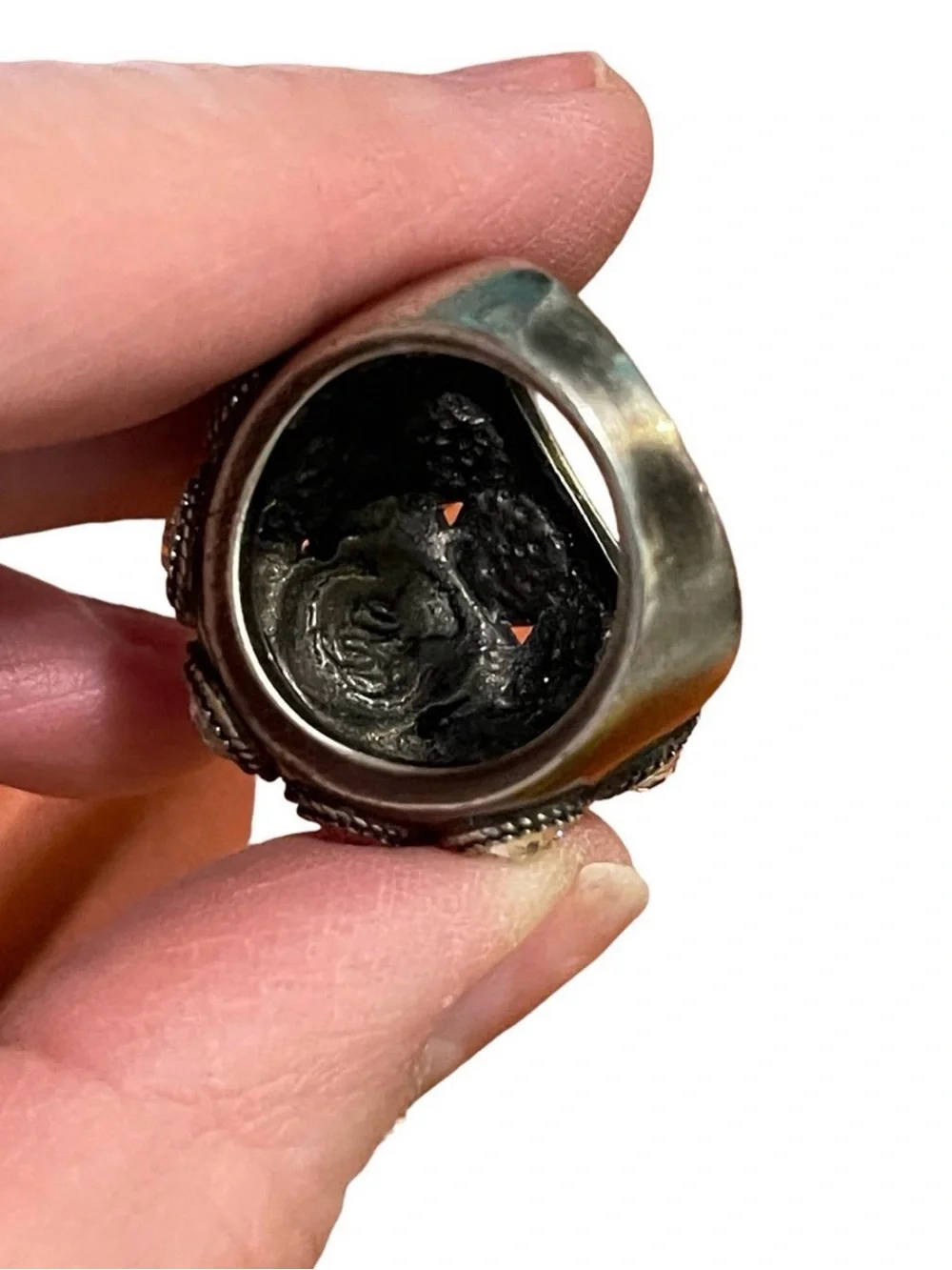 Retro Dome Cocktail Ring - Clear Crystal on Dark Metal-size 7 1/2